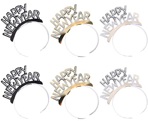 VALICLUD 6 Stück Happy New Year Stirnband Tiara, Silvester Party Favor, Silvester Party Dekorationen