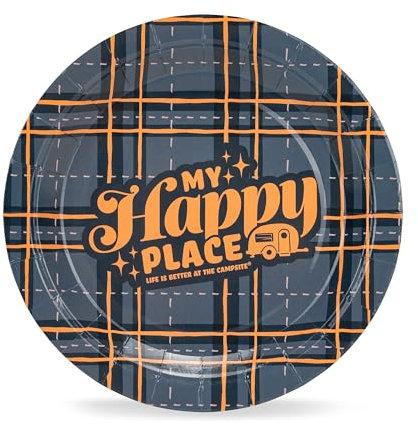 Camco Life is Better at The Campsite Lot de 25 assiettes en carton 17,8 cm Motif carreaux Bleu