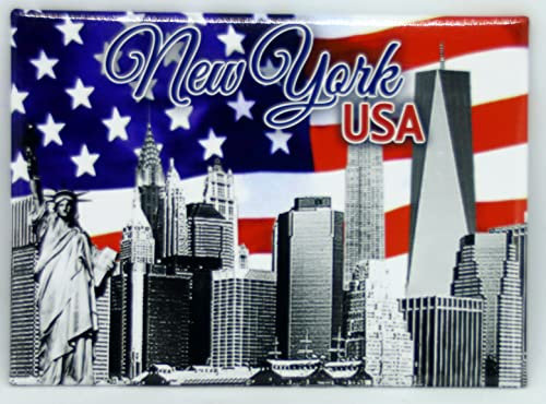 New York Postkarte Skyline SOL USA Flagge Magnet 6,3 x 8,9 cm