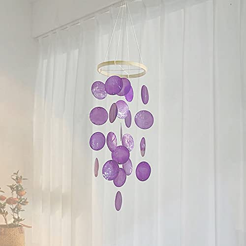 ZOYIEP Boho Deko Muschel Traumfänger Girlanden 43 cm Länge Weiß Windspiel, Anhänger Retro Capiz Muscheln (Lila)