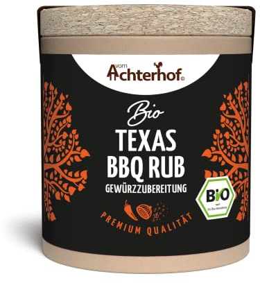 Texas BBQ Rub Gewürzzubereitung Bio 68g | Trockenmarinade mit scharf-süßlichem Geschmack | mit Chilli, Pfeffer, Zwiebeln, Petersilie | ideal zum Würzen von Fleisch, Fisch & Gemüse | vom Achterhof