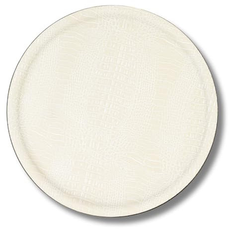 PLATEX - Plateau Limonadier Rond de Service Croco Blanc 36 cm - Fabrication Française - Plateau Design Décoratif pour La Table - Plateaux Élégants - Antidérapant, Plusieurs Coloris Disponibles