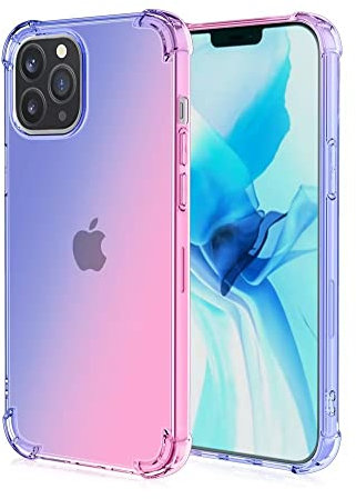 EASSGU Custodia per iPhone 11 Pro Max (6.5 Inches), Cover Silicone TPU Colore Sfumato Trasparente, Custodia per Telefono Antiurto e Antigraffio - Blu Rosa