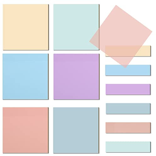 Yafe 600 Sheets Transparent Sticky Notes, 75 x 75mm,75 x 25mm Colourful Adhesive Removable See Through Sticky Notes Tabs for Books, Folders, Index,School Office Supplies