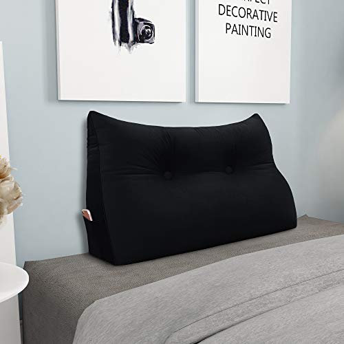 BNCKTRD Kopfende Großes Rückenkissen Bequemes Lesekissen und Rückenteil im Bett Rückenlehne Kopfkissen Langes XXL Kissen für Sofa, Couch, Wandkissen Polster Samt Schwarz 80cm