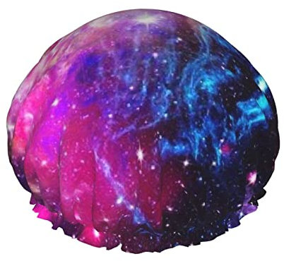 galaxy Shower Cap Reusable Bath Hair Cap Double Layer Waterproof Bathing Shower Hat for Ladies, Men, Kids, Spa or Salon