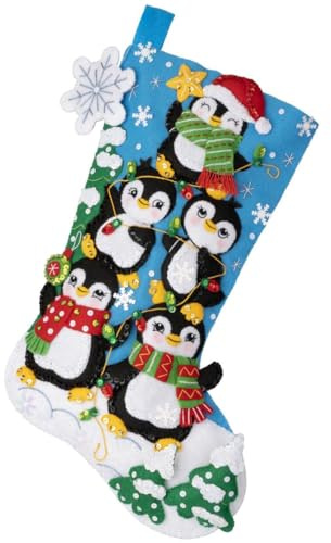 Bucilla, Penguin Tree Trimming, Felt Applique 18 Stocking Making Kit, Perfect for DIY Arts and Crafts, 89598E