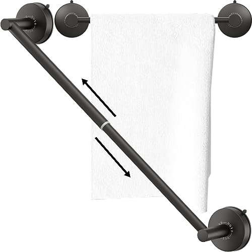DGYB Adjustable Suction Cup Towel Bar for Bathroom 14 Inch ~ 27 Inch Retractable Matte Black Towel Rack Stainless Steel Bath Towel Holder for Glass Shower Door
