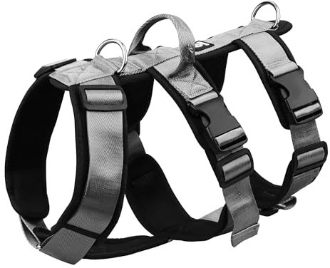 LAVAMOND Hundegeschirr für große Hunde, kein Ziehen, ausbruchsicher, Hundegeschirr mit Griff, 4 Schnallen, 2 Ringe, weich gepolstert, rutschfest, verstellbar, mittelgroß, einfaches Gehen für