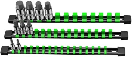 VORXEON 3PCS ABS Socket Organizer Holder Storage Rail 1/4 Inch x 16 Clips and 3/8 Inch x 15 Clips and 1/2 Inch x 12 Clips for Tool Box Drawer