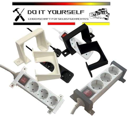 Universal Halterung passend/kompatibel für Steckdosenleiste, Mehrfachsteckdose, Mehrfachsteckdosenleiste,Steckdosenhalterung,Halter,Wandmontage,Deckenmontage,Schreibtisch,Büro, 3DMB, DIY, Schwarz