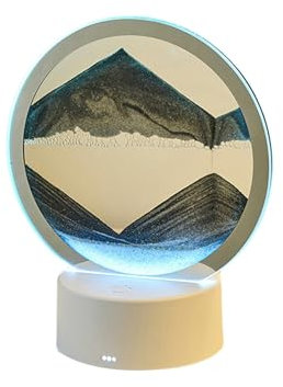 ulafbwur Imagen de arte de arena en movimiento, pintura de arena, adorno de reloj de arena, marco de arte de paisaje de arena de mar profundo 3D, luz nocturna, lámpara LED de paisaje de arena, negro