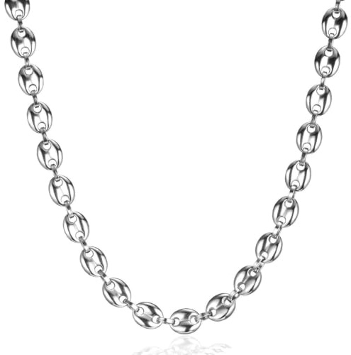 LOCCY Collana Uomo, Catena a Chicchi di Caffè in Acciaio Inossidabile 7mm, Hip Hop, Argento