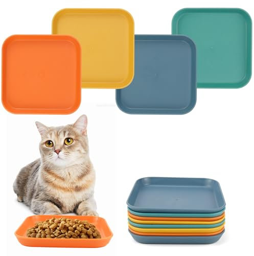 Katzennapf Flach Futternapf 8 Stück Katzenfutter Napf Fressnapf Katze Katzenteller Katzenschüssel Katzen Futternapf Katzenfressnapf Cat Bowl für Kätzchen und kurzbeinige Katzen (Quadrat)