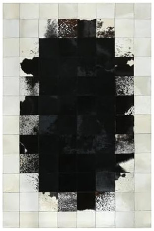 RXRENXIA Echter Rindsleder-Teppich schwarz-weißer Patchwork-Kuhfell-Teppich handgefertigter Teppich für Schlafzimmer Wohnzimmer Kuh-Echtleder amerikanische Bodenmatte Hausdekoration,4x3 Feet