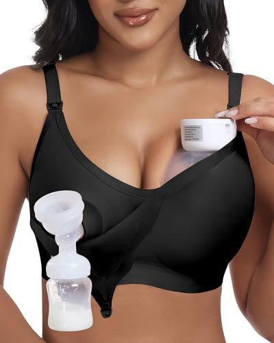 As Fairy Wireless Seamless Pumping Bra Hands Free Nursing Bra Wirefree Comfort Wearable Breast Pump Brass, Black, S