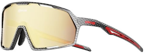 KAPVOE Polarisiert Fahrradbrille Herren Damen MTB Brille TR90 Rahmen Rennrad Brille UV400 Schutz Radbrille Sport Sonnenbrille für Radfahren Laufen Volleyball Baseball Golf Radsportbrille Gold