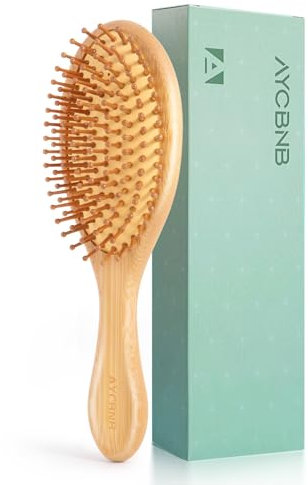 AYCBNB Grande brosse à cheveux en bambou pour la croissance des cheveux et l'élimination des pellicules, poils naturels, brosse à cheveux démêlante pour massage du cuir chevelu, pour femmes et hommes