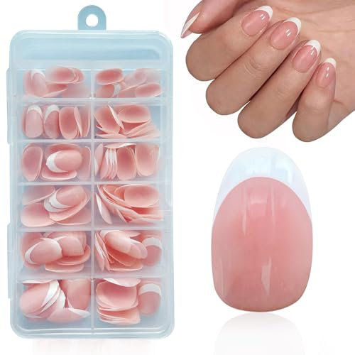 SanFangyue 168 Pezzi Unghie Finte Press On Nail, Naturale Rosa Sfumato Bianco French Tip, Adesive per Nail Art