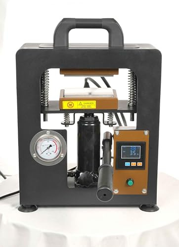 Fyearfly Manuelle Hydraulische Heißpressmaschine,10T Dual Heizplatte Kolophonium Extraktionsmaschine Mit Manometeranzeige,Hitzepressemaschine Für T Shirts Hüte Taschen (EU Plug)
