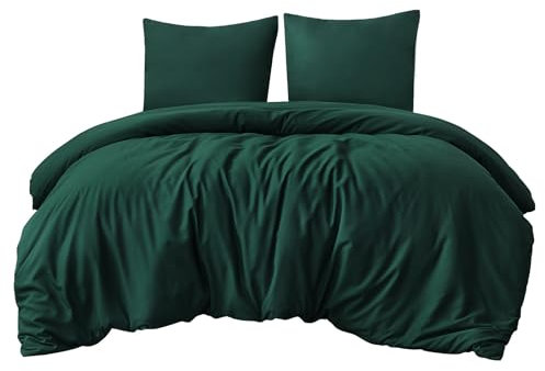 Aisbo Bettwäsche 220x240 3teilig Dunkelgrün - Bettbezug 240x220 cm 3tlg mit Kissenbezug 80x80 cm, ÖKO-TEX Bettwäsche Set Mikrofaser mit Reißverschluss, Weich und Bügelfrei