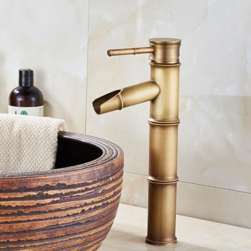 Retro-Waschbeckenarmaturen, Waschbecken-Mischbatterie, Einhandgriff, Vintage-Wasserhahn für Garderobe, G1/2 Zoll, Messing, Braun (L)