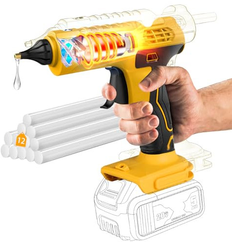 100 W Battery Hot Glue Gun for Dewalt Battery 18 V/21 V, Quick Heating Glue Gun with 12 Pieces Glue Sticks, Hot Glue Gun for DIY, Crafts and Quick Repairs (without Battery, without Charger)