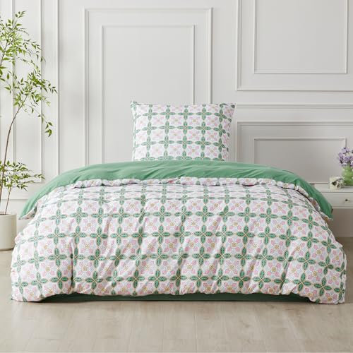 SAPHREAS Bettwa?sche 155x220 BO?hmisch Bettwa?sche Sets Mikrofaser Boho Gru?n Paisley Bettwa?sche 2teilig Kuschelige 1 Bettbezug 155x220 cm mit Reißverschluss + 1 Kissenbezu?ge 80x80 cm