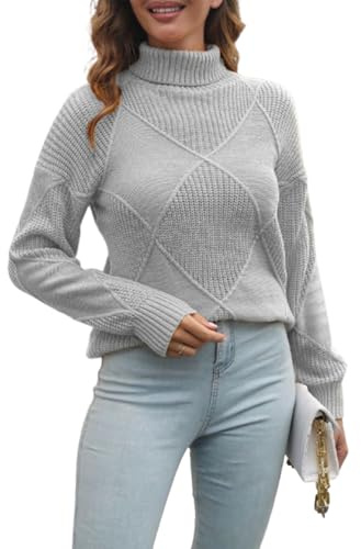 PNZLZIA Suéter de Angora para Mujer, suéter de Punto Acanalado, suéter Holgado de Cuello Alto de Mezcla de Cachemira, suéter de Cachemira