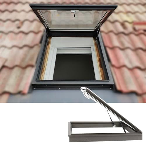 SDFVSDF Schiebefenster Keller-/ Dachfenster-Oberlicht, 80°-Öffnungsfenster mit Hydraulischer Stützstange, Außenfensterschacht/Dachzelt/Dachboden-Regenschutzdachfenster(WxH 70x70cm(27.5x27.5in))