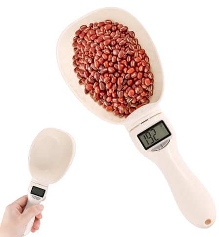 Digital Measuring Spoon Scale, Handheld Electronic Measuring Scoop Food Weight Measuring Digital Spoon 800g / 1g High Precision with LCD Screen for Kitchen Gadgets and Daily Meals(Off-White)