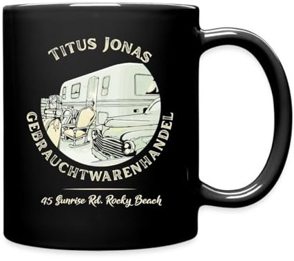 Spreadshirt Die Drei Fragezeichen Titus Jonas Gebrauchtwarenhandel Tasse Einfarbig, One size, Schwarz