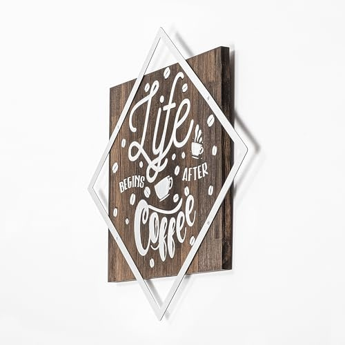 Elegantes, dekoratives Wandaccessoire aus Holz, 54 x 54 cm, Walnuss & Silber | 50% Holz (3 cm) & 50% Metall (1,5 mm) | Wandmontage, einzigartiges Design