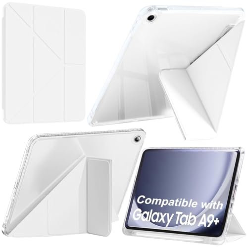 A-BEAUTY Funda Compatible con Samsung Galaxy Tab A9 Plus 11 Pulgadas 2023 (SM-X210/X215/X216/X218) con S Pen Soporte, Antichoque Carcasa Translúcida, Soporte de Y 6 en 1, Blanco