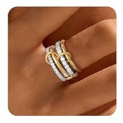 RLMOON Gold Silber Ring für Damen 18K Vergoldet Ringe Set Diamant Zirkonia Stapelring Ringe Hypoallergen Wasserfest Vorsteckring Ring für Frauen Mädchen Aesthetic Schmuck Geschenk Größe 60