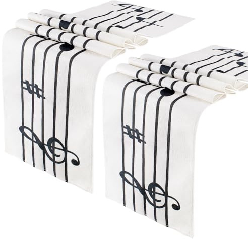 PH PandaHall 2 Tischläufer Mit Musiknoten Tischläufer Mit Musikdekorationen Für Die Hochzeitstischdekoration Brautdusche Musikparty Dekorationen 181x33cm