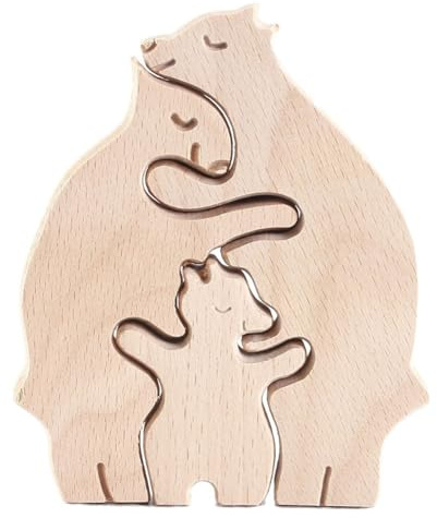Pqahffowr Modern Simple Mother-Child Bear Family DIY Wooden Craft Ornaments 1 Piece