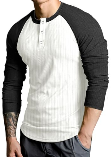 Lehmanlin Langarmshirts, Henley Langarm/Kurzarm Pullover, Slim Fit Sport Muskelshirts