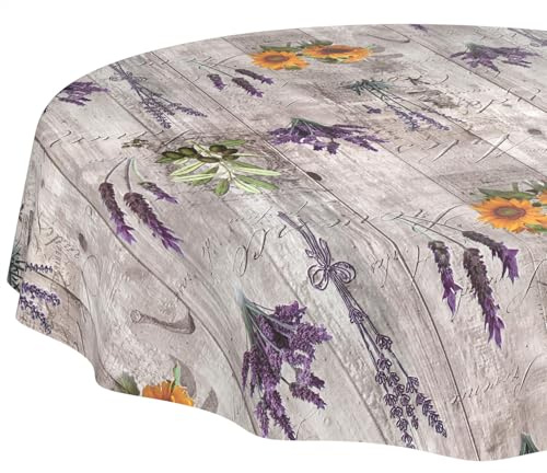 Wachstuchtischdecke Tischdecke abwaschbar Wachstischdecke pflegeleicht wasserabweisend Lotuseffekt Gartentischdecke Provence Rund 140 cm Schnittkante