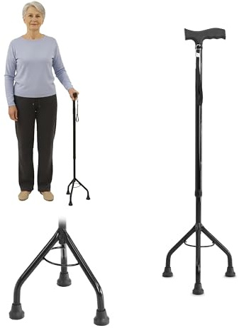PEPE Mobility Bastón 3 Patas Ajustable, 10 Alturas, Acero y Aluminio, Negro