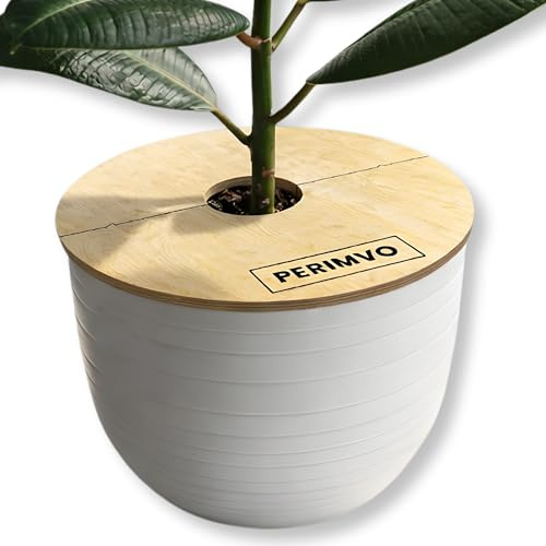 Perimvo Plant Disc - Wooden Flower Pot Cover - Cover Soil for Clean Look - Split Design with Trunk Opening - Natural - Diameter 21 cm