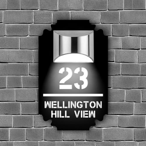 Custom Solar House Numbers for Outside, Personalized Solar Modern Door Plaque, Personalized House Numbers for Outside Light up for Yard, Door, Mailbox, Home (Style 3)