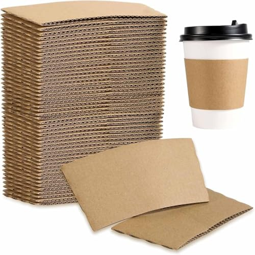 200 Packs Paper Cup Sleeves,12oz Paperboard Sleeves for hot Drinks 16oz Kraft Cardboard Cup Holders Protect Heat Disposable Corrugated Coffee Sleeves for Insulation Deal for Café,Office & Catering