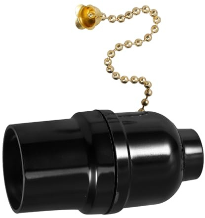 Portalámparas con Cadena de Tiro E27/e26 Negro de Plástico | Rosca M10, Diseño Negro Elegante, Compatible con Lámparas de Casquillo E26/e27