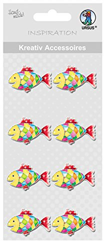 Ursus 564000266 - Kreativ Accessoires, bunter Fisch, 8 Stück, selbstklebend, aus verschiedenen hochwertigen Materialien, zum Dekorieren von Karten und Geschenke