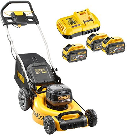 DeWALT Akku-Rasenmäher DCMW564N-XJ 2x18 Volt inkl. Akku Starter-Set DCB118X3-QW - bürstenlos, 48 cm Schnittbreite, Mähen und Mulchen, inkl. 55l Grasfangkorb
