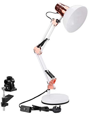 PowerKing Architect Task Lamp,Adjustable Swing Arm Desk Lamp with Clamp,Classic Desk Lamp for Home Office Reading (White)