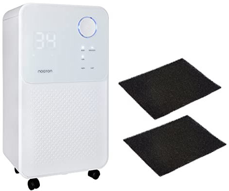 Luftentfeuchter und Luftreiniger Noaton DF 4114 + 2x Kohlefilter C2, max. 13,5 L/Tag, für Räume bis 25m²/63 m3, max 180W, Ablaufschlauch, Wäschetrocknung, Timer, Gegen Feuchtigkeit, Schimmel