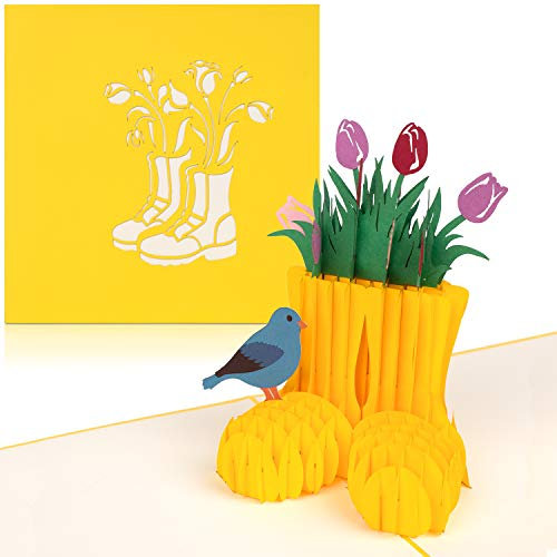 papercrush® Pop-Up Karte „Bunte Tulpen“ - 3D Blumenkarte für beste Freundin oder Mutter (Osterkarte, Geburtstagskarte, Danke, Bleib Gesund, Frühling) - Popup Glückwunschkarte mit Blumen