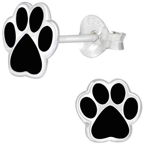 JAYARE Pfoten Ohrringe Mädchen 925 Sterling Silber schwarz Hunde Ohrstecker Hundepfote Kinderohrringe Katze Kinder Mädchenohrstecker